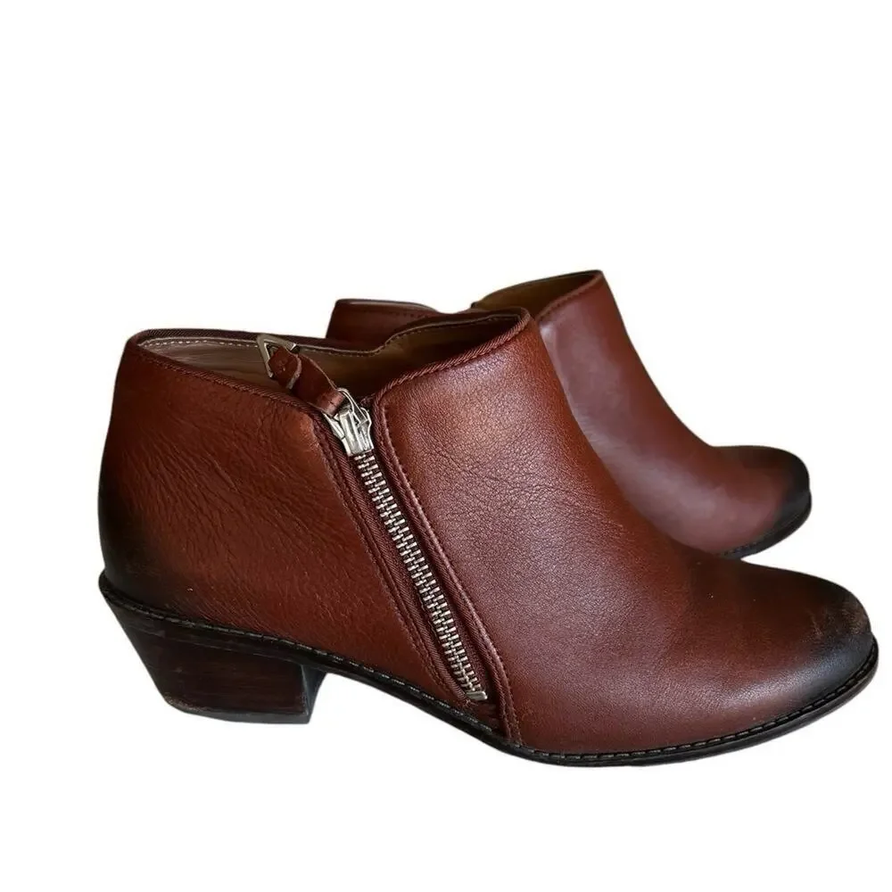 Vionic Brown Leather Ankle Boots with Zippers, Women's sizer 8